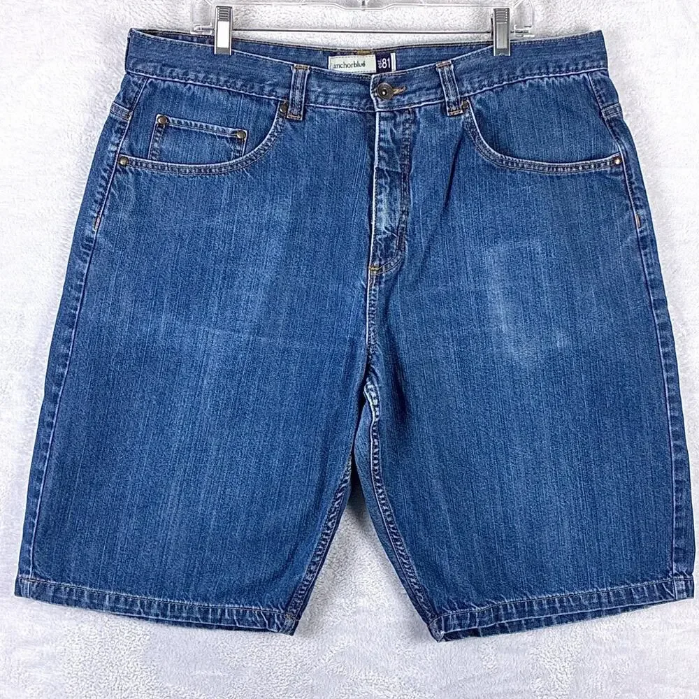 VTG Y2K Anchor Blue Shorts 38 Mens Faded Baggy Skate Utility Grunge Streetwear